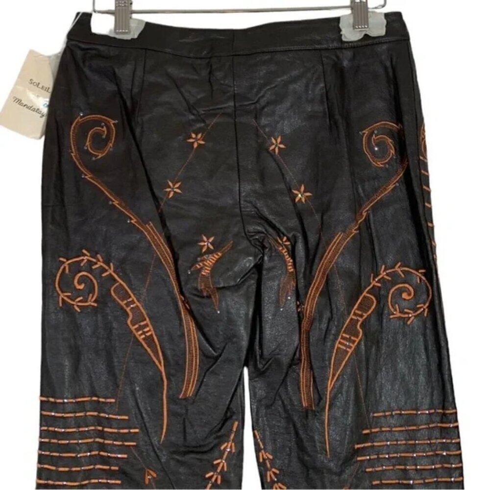 NEW Mandalay Leather Embroidered Wide Straight Leg Pants Size 6 - Picture 5 of 10